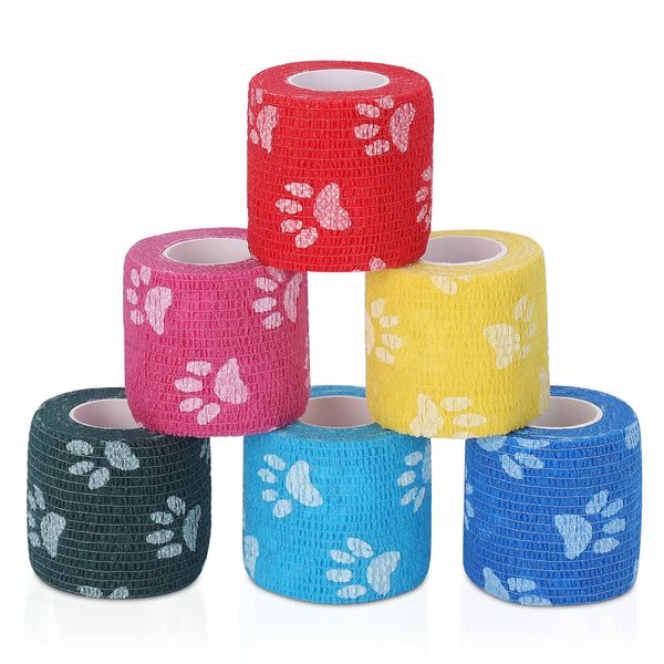 Pet Flex Taping, Self-Adhesive, Elastic Bandage, For Pets, Dogs, Cats, Non-woven Fabric, Stretchable, Breathable, Thick Type, 6 Rolls, 2.0 inches (5 cm x 4.5 m)