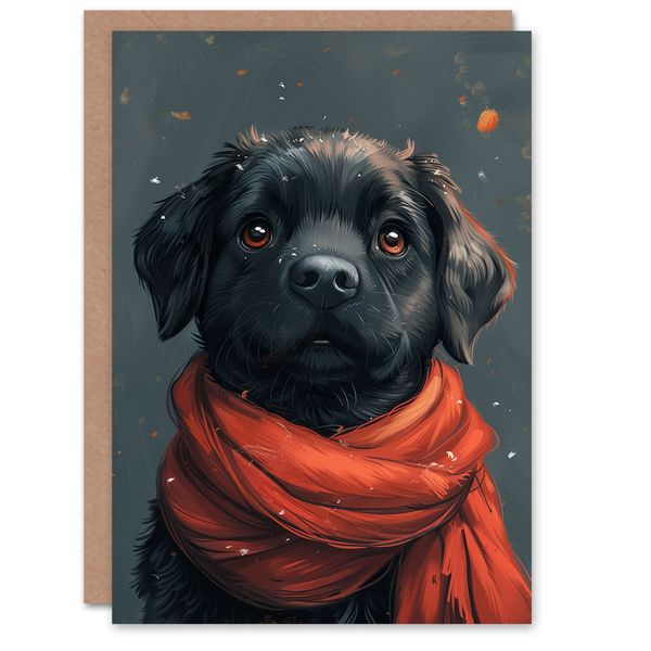 Birthday Card Cute Black Labrador Pet Dog Puppy Red Scarf For Girl Boy Kids