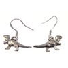 T-Rex Dinosaur Dangle Earrings, Sterling Silver Hooks, Antique Silver Finish