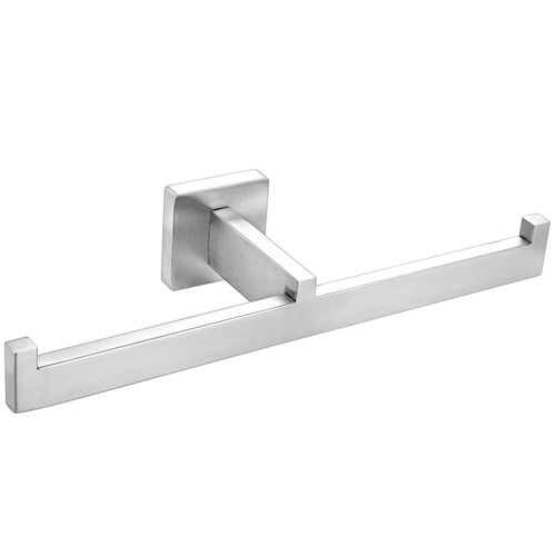 Double Toilet Paper Holder Brushed Nickel, SUS304 Stainless Steel 2 in 1 Square Dual Rolls Tissue Holder Wall Mounted for Bathroom Commercial