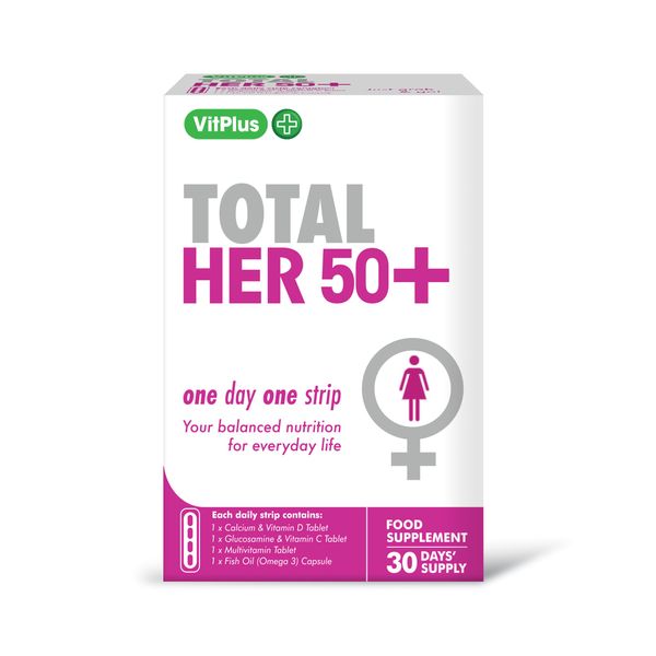 VitPlus - Total HER 50+ - Calcium & Vitamin D, Glucosamine & Vitamin C, Multivitamin and Fish Oil Capsules for Women - 1 Strip per Day - 30 Strips