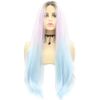 Long Straight Heat Resistant Fiber Wigs Dark Root Ombre Purple Blue Synthetic Lace Front Wigs for Women 3 Tones Colorful Drag Queen Cosplay Party Wigs