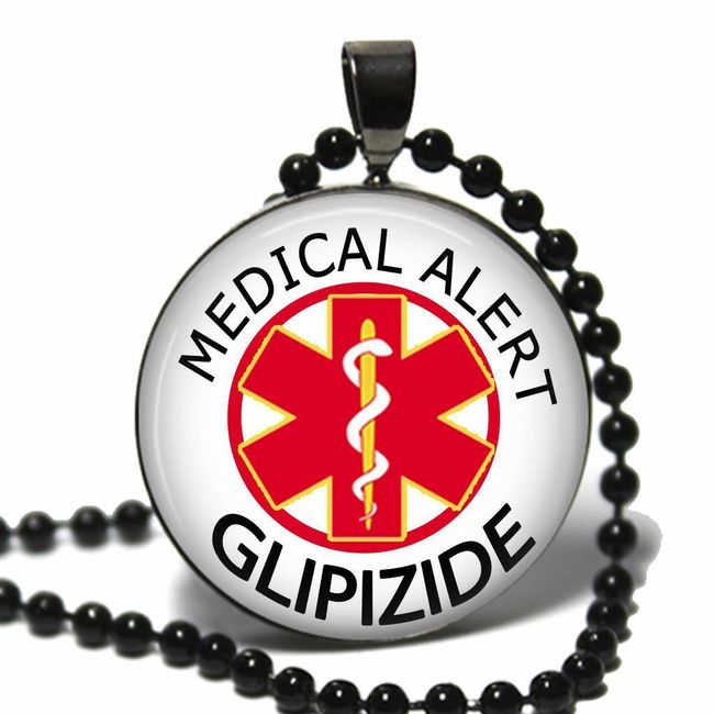 Taking Glipizide Diabetic Medical Alert Necklace Glass Top Pendant & Chain