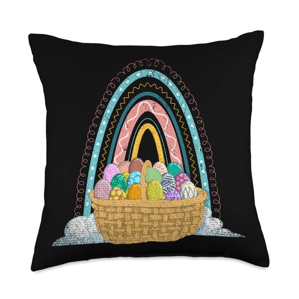 Easter Day Easter Eggs Gift Holiday Eggs Basket Rainbow Happy Easter Throw Pillow, 18x18, Multicolor