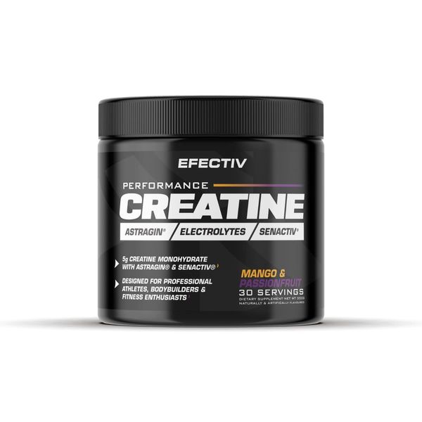 Efectiv Performance Creatine | 5grams Creatine Monohydrate | Added Electrolytes | Increased Absorption | Produces Increased Levels of ATP | 30 Servings | 300 Grams (Mango & Passionfruit)