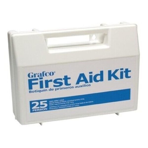 Grafco Stocked First Aid Kit - 25 person- 162 Pieces- Plastic Case with Dividers