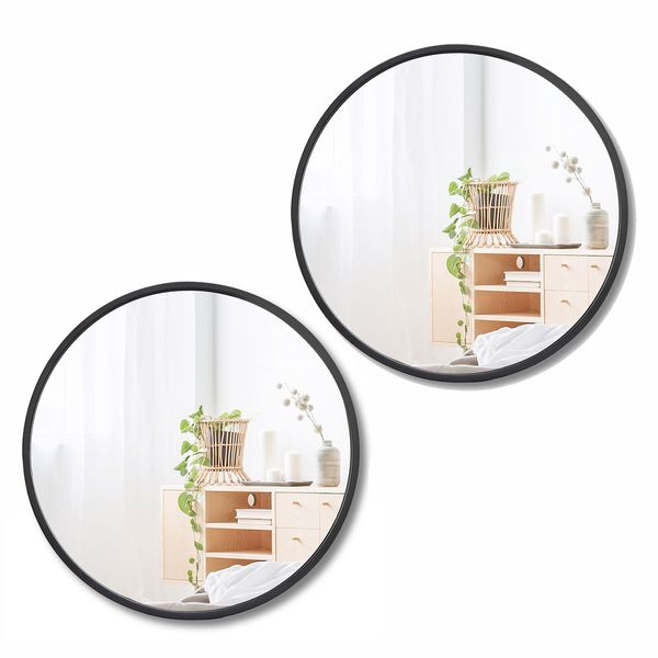 2PCS 18" Metal Frame Round Mirror Bathroom Bedroom Livingroom Decorative Black