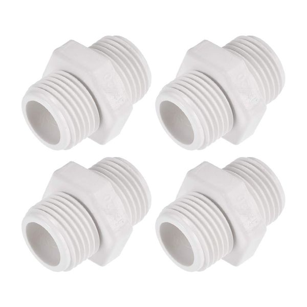 uxcell Pipe Fittings G1/2 Male Thread Hex Nipple Tube Adapter Hose Connector Water Tank PVC White 4 Pack