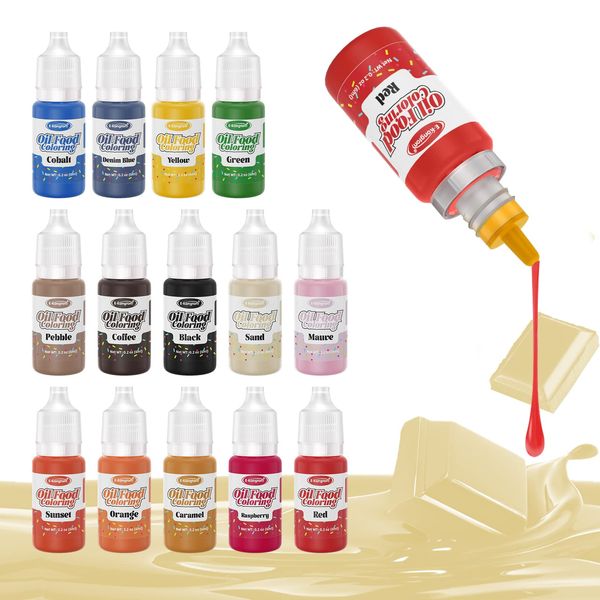 Oil Based Food Colouring: E-Kongton 14 Colours Oil Based Food Colouring for Chocolate, Cakes, Candy, Buttercream, Macarons, Biscuitsand and Doughnuts - Vibrant Colours Food Dye Set (6ml/Each Bottle)