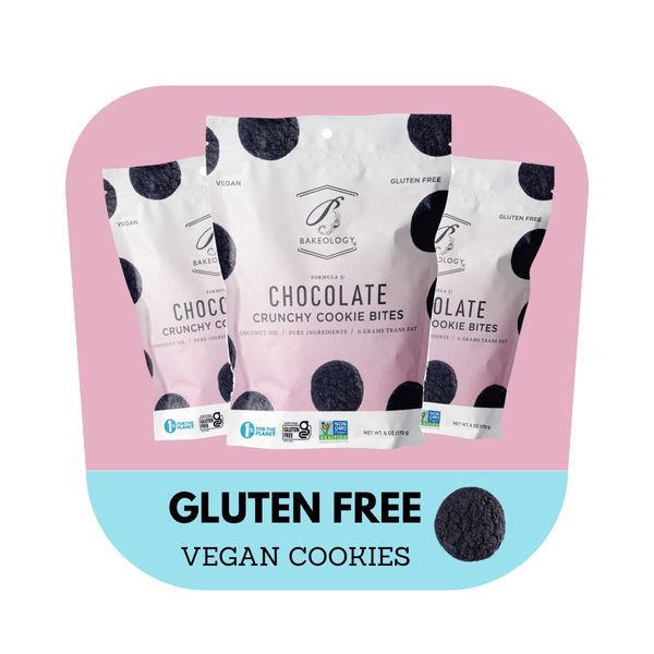 Bakeology Vegan Cookies Gluten Free Crunchy Mini Cookie Bites, Dairy Free, Non-GMO, 0g Trans Fat, Plant Based Dessert Sweets, Made with Coconut Oil & Pure Ingredients (Chocolate)