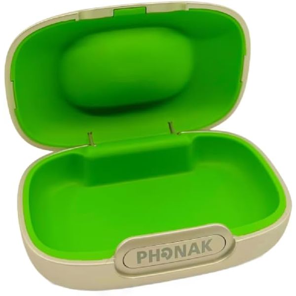 PH0NAK Small Hearing Aid Hard Case, Grey with Green Interior
