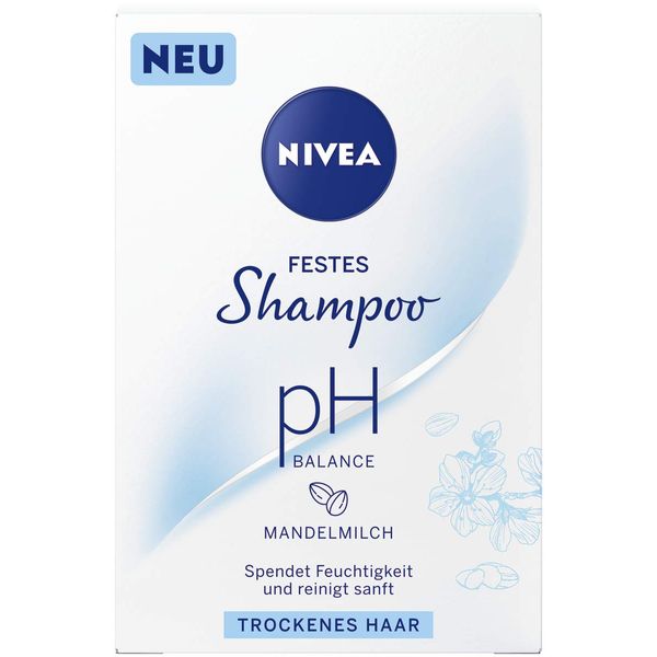 NIVEA festes Shampoo pH Balance für trockenes Haar (75 g), sanft reinigendes Festshampoo mit Mandelmilch, pH-optimiertes Shampoo mit veganer Formel