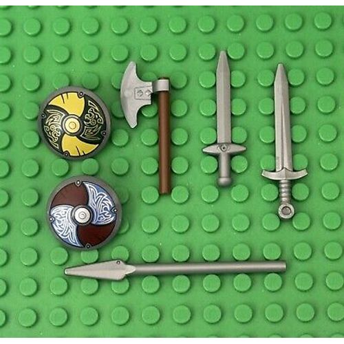 Lego Viking Village Mini Figures 2 Shields,Axe Head,greatswords And spear Weapon