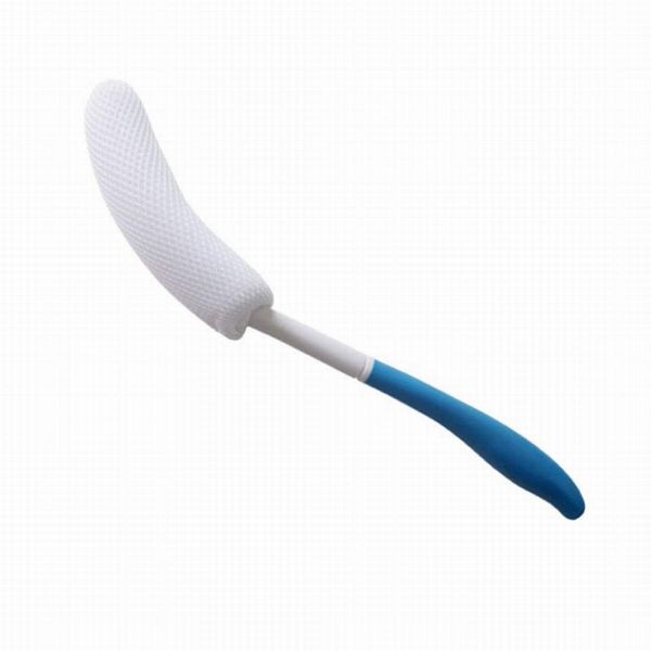 MagiDeal Vinyl Quote Me Long Anti-Slip Curve Handled Bath Body Brush, Easy Reach for Seniors, Suitable for Elderly/Pregnant Aid Bathing & Shower, Blue, 15.35"