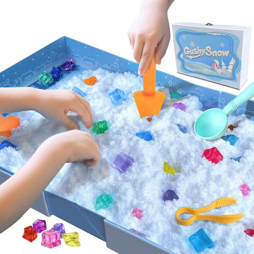 GushySnow Fake Snow Creativity Sensory bin Treasure Gem Hunt Set Box Package Great Gift for Girl boy Kid Children 6+ Years Old