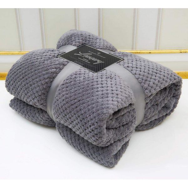 LJ Popcorn Waffle Style Luxurious Throws Super Soft Warm Cosy Sofa and Bed Fleece Blankets (Charcoal, Single - 130x150cms)