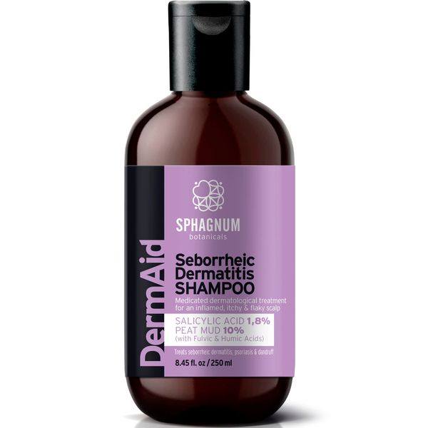 Sphagnum Botanicals Seborrheic Dermatitis Shampoo - Salicylic Acid with Natural Peat Mud for Treatment of Dry, Itchy, Flaky Scalp. Helps Also With Dandruff, Psoriasis & Eczema. 8.45 oz