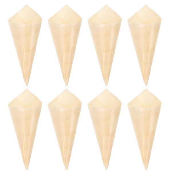 TOYANDONA 50pcs Disposable Wood Cones, Wood Tasting Cones Serving Cones Wooden Ice Cream Cone Holders for Appetizer Finger Food Home Parties Catering Events