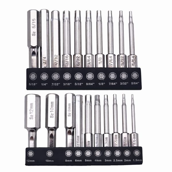 YFFSFDC Hex Wrench Bit Set, 0.25 inch (6.35 mm) Shank, Hex Axis Impact S2, Screwdriver Bit Set, 20 Pcs, Hexagon Bit for Screw Down Drills, Electric Screwdriver Bit, 2.4 inches (60 mm), Hex Bit,