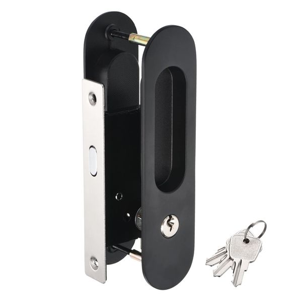 PATIKIL Sliding Door Lock, Invisible Recessed Handle Latch, Privacy Pocket Door Lock with Keys for Wood Furniture Hardware, Black