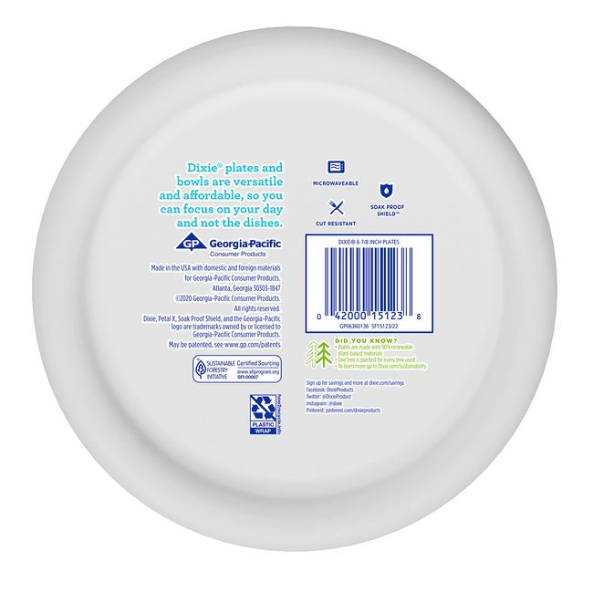 Dixie Everyday Paper Plates, 6 7/8, Dessert or Snack Size Printed  Disposable Plates, 50 Count (Pack of 1