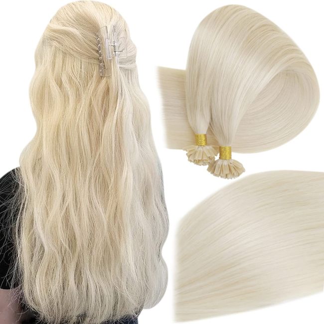 Keratine Bonding Hair Extensions Pre Bonded Nail Tip Echthaar Farbe Platin Blond 18 Zoll 50g/50Stück Nail Tip Hair Extensions Echthaar #60