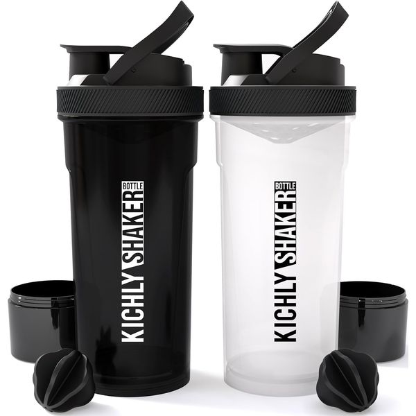 Shaker Proteinshake 2er-Pack (700 ml) - Protein Shaker für Eiweiß- & Sportgetränke mit Shake Becher und Kugel - Schwarz