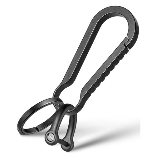 FEGVE Titanium Key Chain Clip with Side-Pushing Key Ring & 2/3inch D Ring for Car Fob Keys - Black