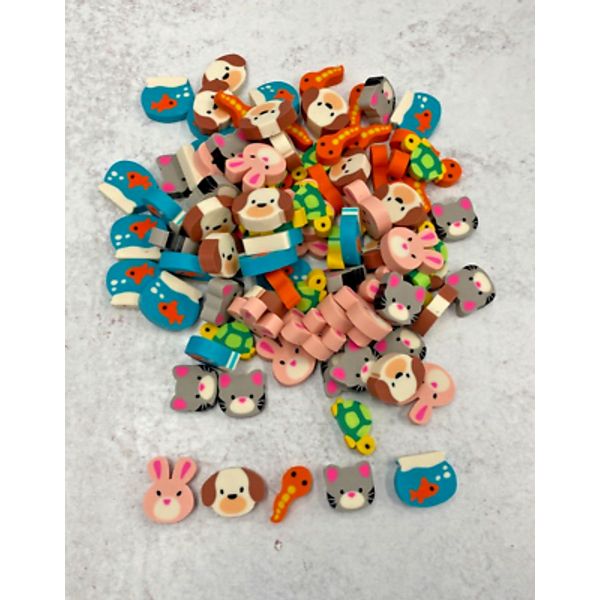 100 Pet Mini Erasers Teacher Supply Sorting Math Counter Homeschool cat dog fish
