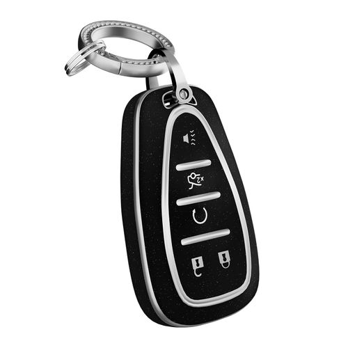 OFFCURVE Compatible with Chevrolet Key Fob Cover with Keychain for Chevy Cruze Camaro Malibu Traverse Spark Equinox Sonic Volt Bolt Trax Key Fob Cover Case 360 Degree Protector Key Holder, Black