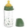 nip Wide Mouth Baby Bottle with Valve for Optimal Air Inflow and Two Natural Rubber Teats Breastfeeding Friendly Baby Bottle Made of Shatterproof Glass Size S & M, 240 ml, Green