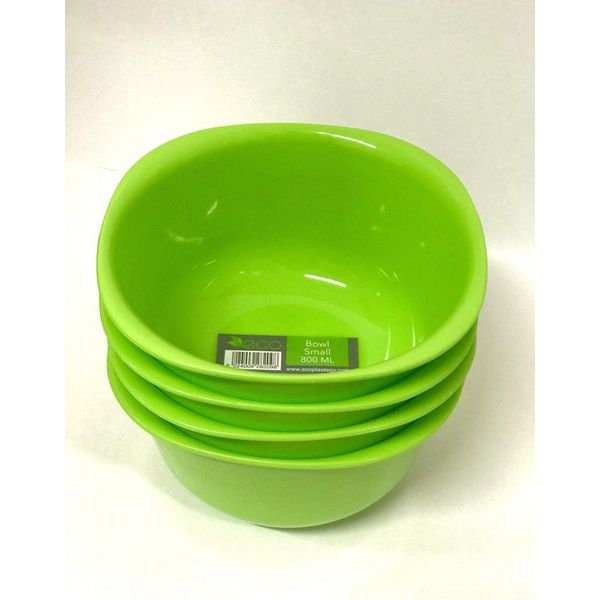 Reusable ECO Unbreakable Colourful Plastic Bowls Set-of-4 - Shatterproof - 100% Food Safe - Perfect for Camping, Indoors, Outdoors, and picnics (Small 800ml, Green)