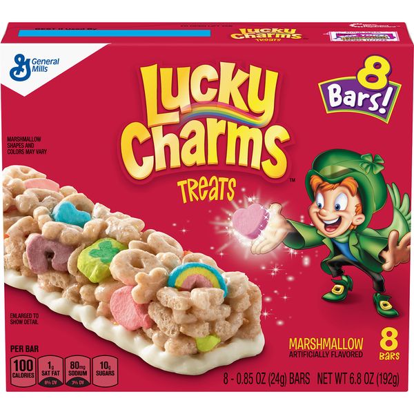 Lucky Charms Marshmallow Treat Bars, Snack Bars, Limited Edition St. Patrick’s Day Packaging, 6.8 oz, 8 ct