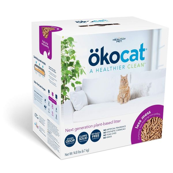 ökocat Less Mess Natural Wood Clumping Cat Litter Mini-Pellets, Great for Lon...