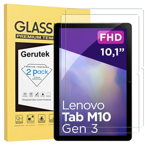 Gerutek [2 pack Lenovo Tab M10 3rd Gen 10.1 inch Screen Protector, Tempered Glass TB-328FU/TB-328XU [Ultra Clear][Anti Scratch][Easy Install][9H] for Lenovo Tab M10 3rd Generation 10.1" 2022