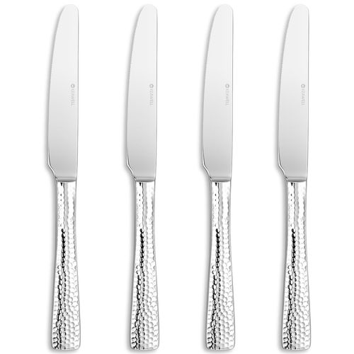 KEAWELL Premium 9.5" Louis Dinner Knives, Set of 4, Stainless Steel Dishwasher Safe, Serrated Knives (Hammered)