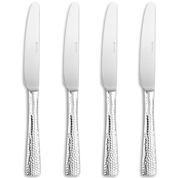 KEAWELL Premium 9.5" Louis Dinner Knives, Set of 4, Stainless Steel Dishwasher Safe, Serrated Knives (Hammered)