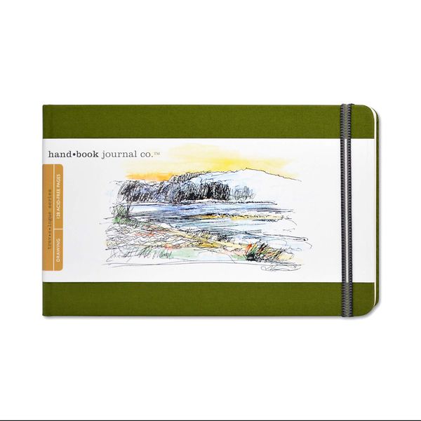 Handbook Journal Co. Artist Canvas Cover Travel Notebook for Drawing and Sketching, Cadmium Green, Large Landscape 5.5 x 8.25 Inches, 130 GSM Paper, Hardcover w/Pocket