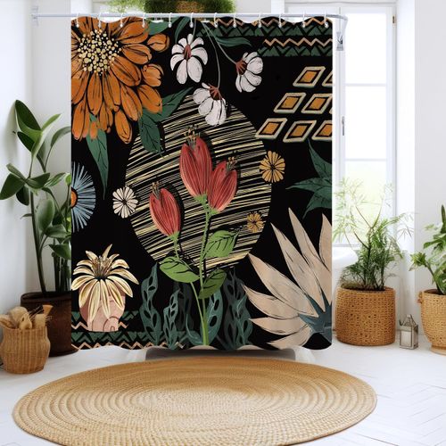 GCIREC Boho Floral Shower Curtain, Mid Century Modern Abstract Floral Plants Bathroom Curtain for Bathtub Decor Waterproof Washable Fabric with 12 Hooks, 72" Lx72 W
