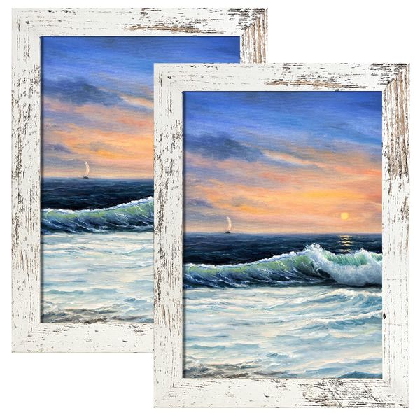 LUCKYLIFE 5x7 Picture Frame Distressed White for Wall Mounting or Tabletop Display, 2 Pack