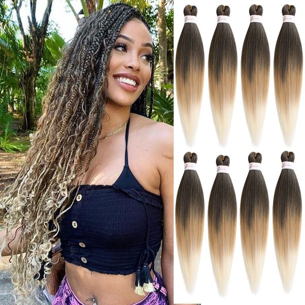 Leeven 1B/27/613 Pre Stretched Braiding Hair 8 Packs 26 Inch Professional Itch Free Low Temperature Synthetic Fiber Crochet Braided Crochet Hair Braiding Hair Extension Twist Braid (1B/27/613#)