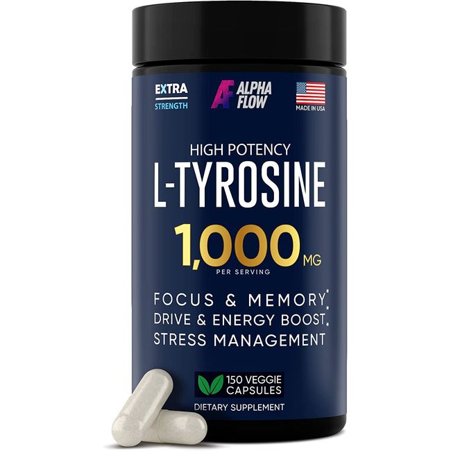 L-Tyrosine 1000MG Capsules - Focus & Energy Boost - 150 Caps - Non-GMO, Vegan