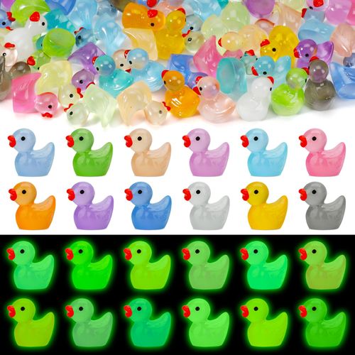 TOUCH TOP 260 Mini Resin Ducks Glow in The Dark, Tiny Luminous Animals Figures to Hide Miniature Plastic Little Duck for Fish Tank Aquarium Fairy Garden Dollhouse Micro Landscape Decorations