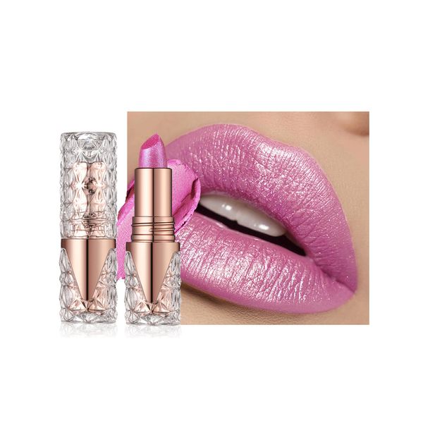 Glitter Lipstick Long Lasting,3D Metallic Liquid Lipstick Matte to Shimmer,Hydrating Non-Stick Lip Gloss,High Impact Lip Red Color Long Lasting Waterproof Transfer-proof Lip Stick Makeup for Women-04