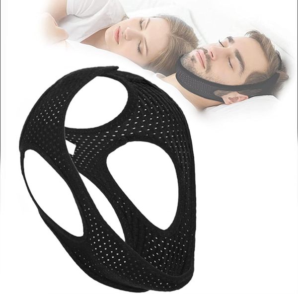 Anti Snoring Chin Strap Elastic Air Jaw Strap Adjustable Anti Snoring Devices for Men and Women Effectively Solve Snoring (Colour:Black)