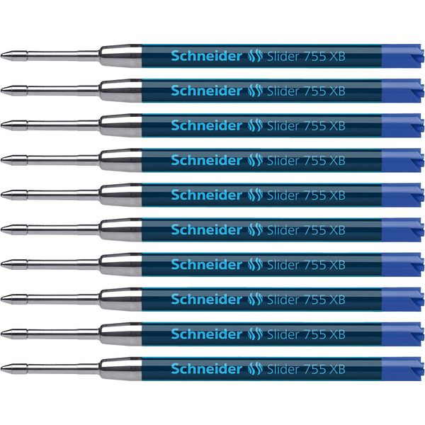 Schneider Slider 755 XB (Extra Broad) Ballpoint Pen Refill, 1.4 mm, ISO Format G2, Blue Ink, Box of 10 Refills (175503)