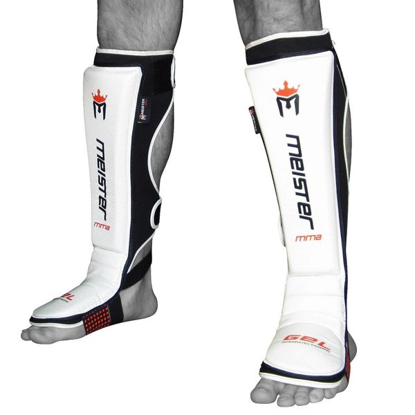 Meister Edge Leather Instep Shin Guards w/Gel Padding (Pair) - White - Small/Medium