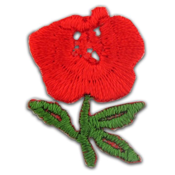 Red Rose Embroidered Applique Sticker - 50 Pack