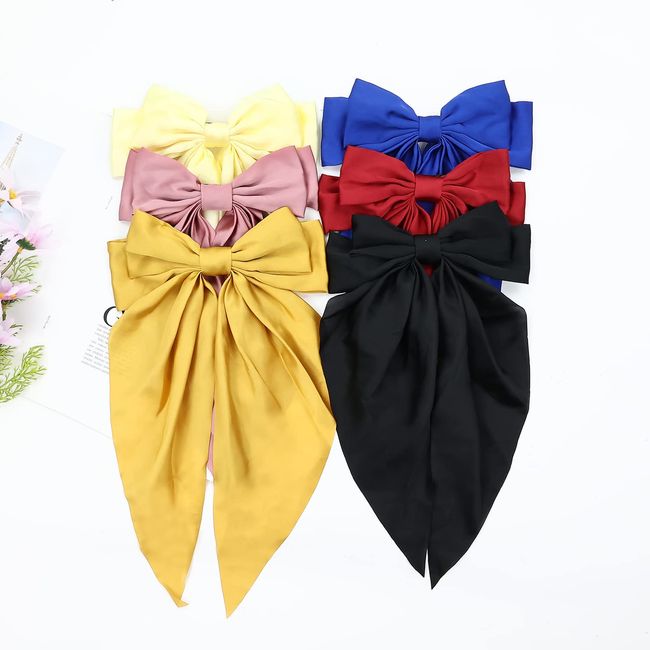 Women Big Bow Barrettes Girl's Satin Hairclips Long Ribbon Hair Pins for  Party Bow Hair Clips for Women Pink Hair Bow Hair Accessories for Women  Hair Bows for Girls Bowknot Hairpin with