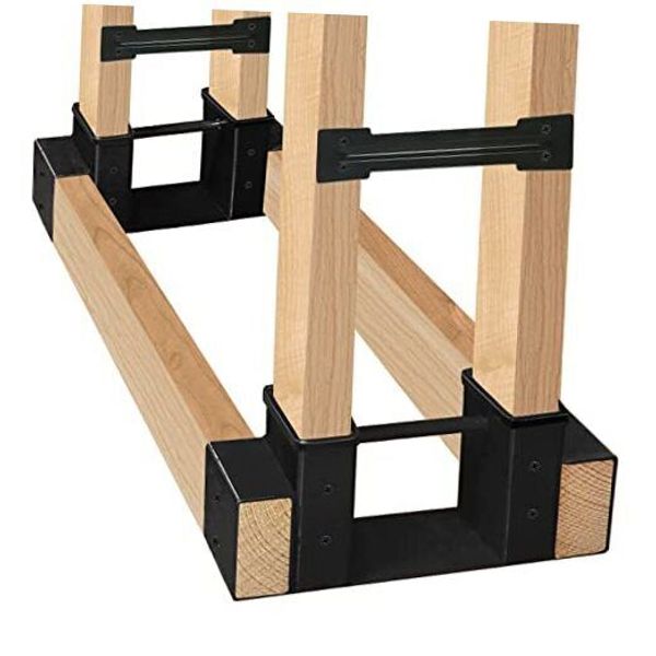 Outdoor Firewood Log Storage Rack Bracket Kit, Adjustable Log Rack Black